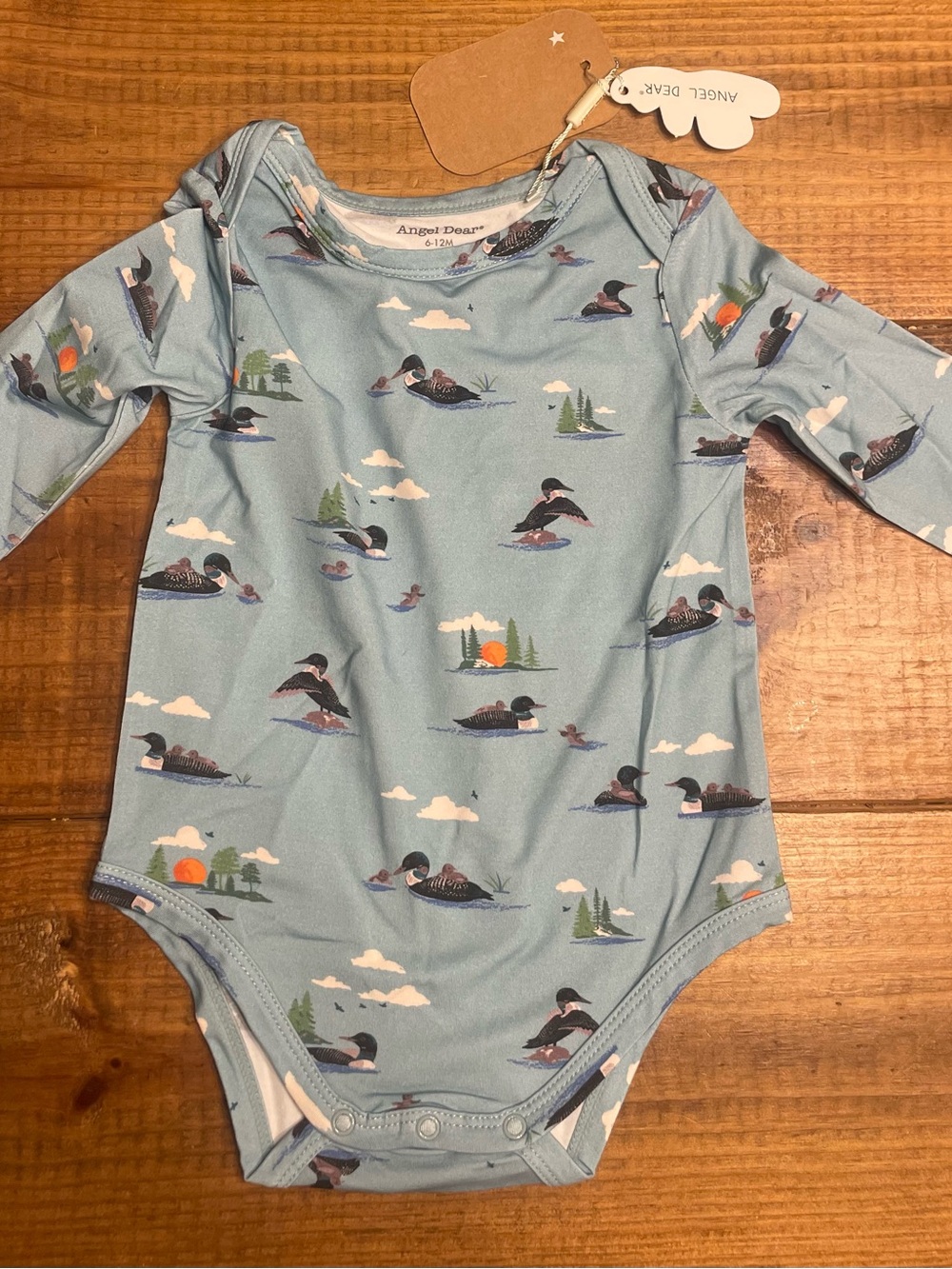 Angel Dear Light Blue Duck & Sunset Print Long-Sleeve Baby One-Piece